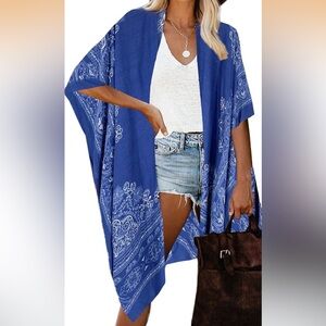 Women's Blue Paisley Cardigan 100% Viscose Size S